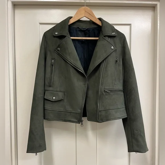 Banana Republic Green Vegan Faux Suede Motorcycle Jacket Size M - Picture 6 of 12